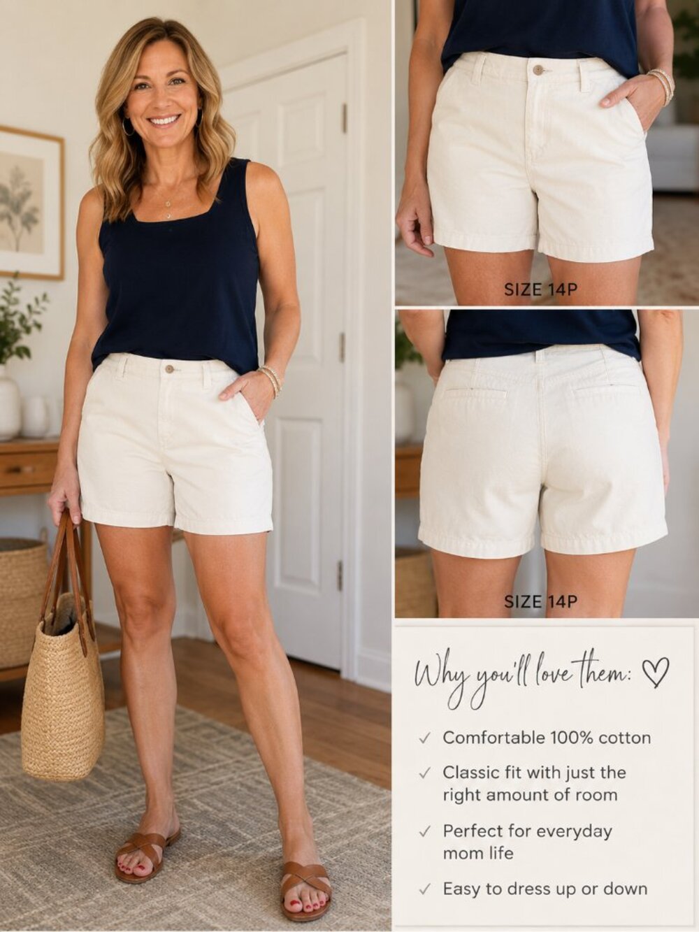 Riders Casuals Ivory Off-White Cotton Shorts Women's Size 14 Classic Chino Summe